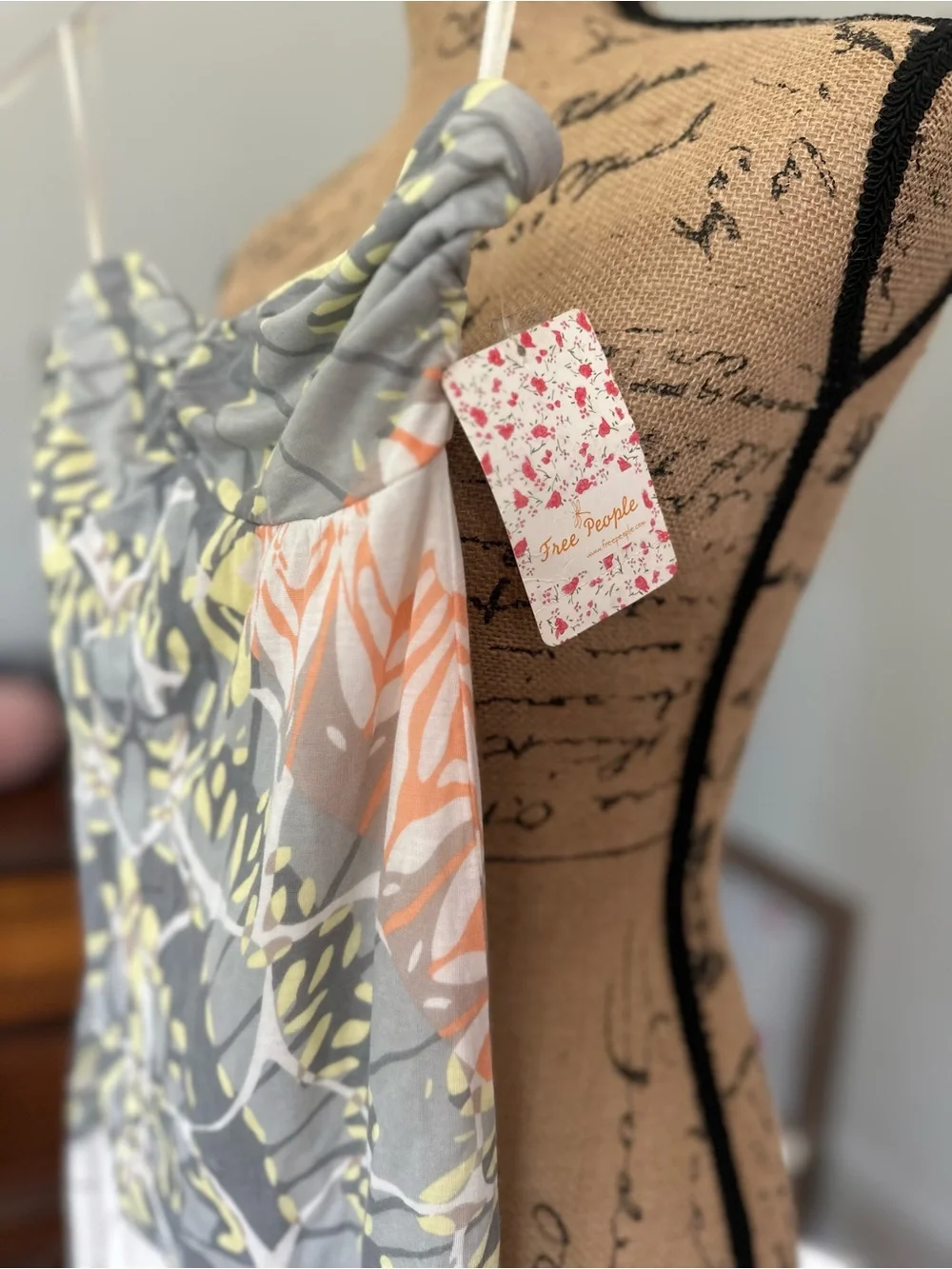 Free People Strapless Gray Dress with Yellow & Peach Accents 🆕